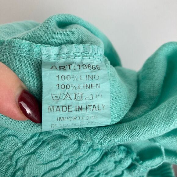 NWT Puro Lino Italy 100% Linen Turquoise Tiffany Green Pants Crochet Pockets S - Picture 3 of 7